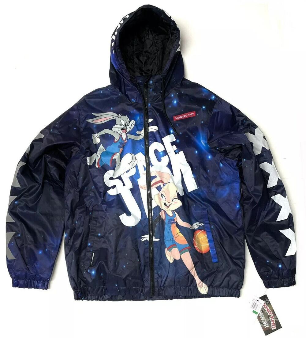 Space Jam Puffer Jacket Coat L LARGE All Over Print AOP LOLA Members Only